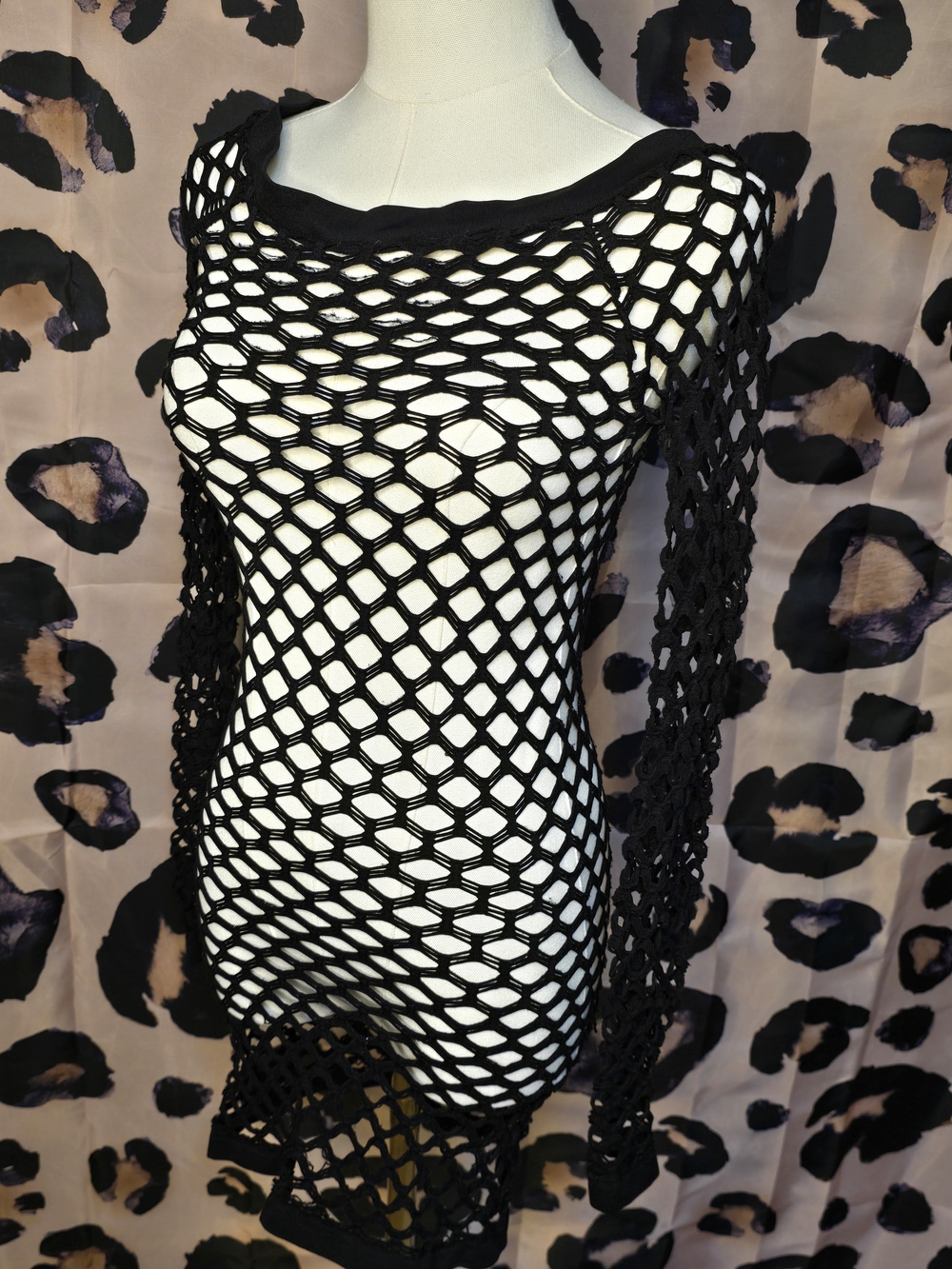 🖤 Vintage Y2K Black Fishnet Open-Knit Mini Dress 🏍️ Sturgis Ready / OS